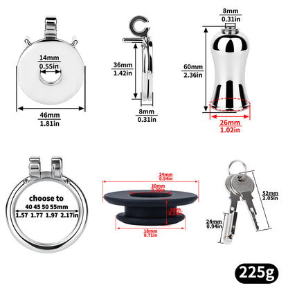 Flat & Inverted  Stainless Steel Chastity Cage - Small to Large Inverted Plugs