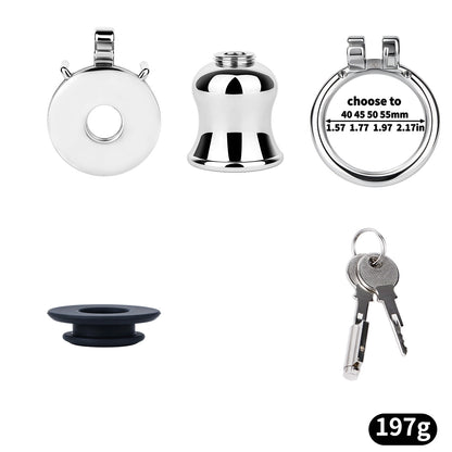 Flat & Inverted  Stainless Steel Chastity Cage - Small to Large Inverted Plugs