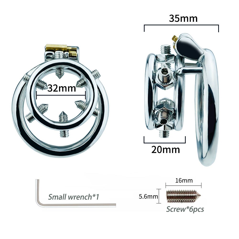 Spiked Chastity Cage - Bolted Metal Cock Cage with 4 Snap Ring Sizes For Option - KeepMeLocked