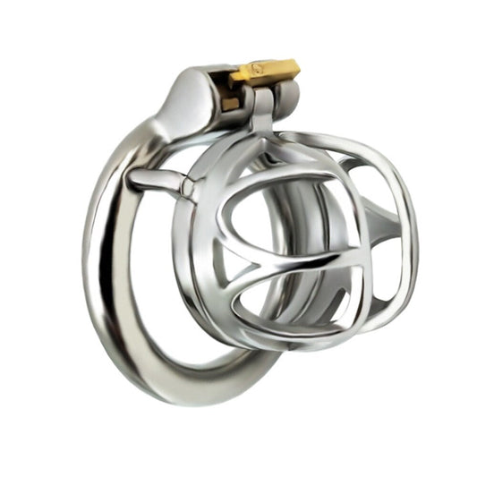 BDSM Metal Inverted Chastity Cock Cage with Lock Penis Rings - KeepMeLocked