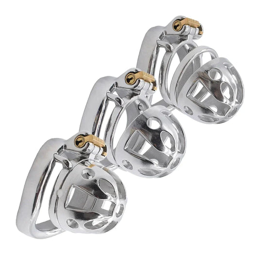 Metal Chastity Cage For Men in 3 Sizes with Adjustable PU Strap