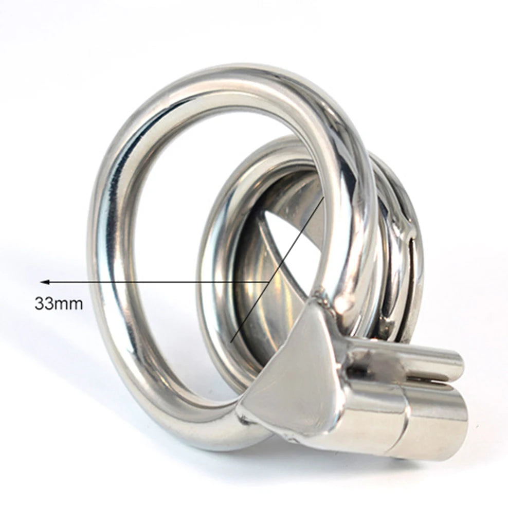 Pussy Hole Small Stainless Steel Male Chastity Cage With Urethral Catheter - KeepMeLocked