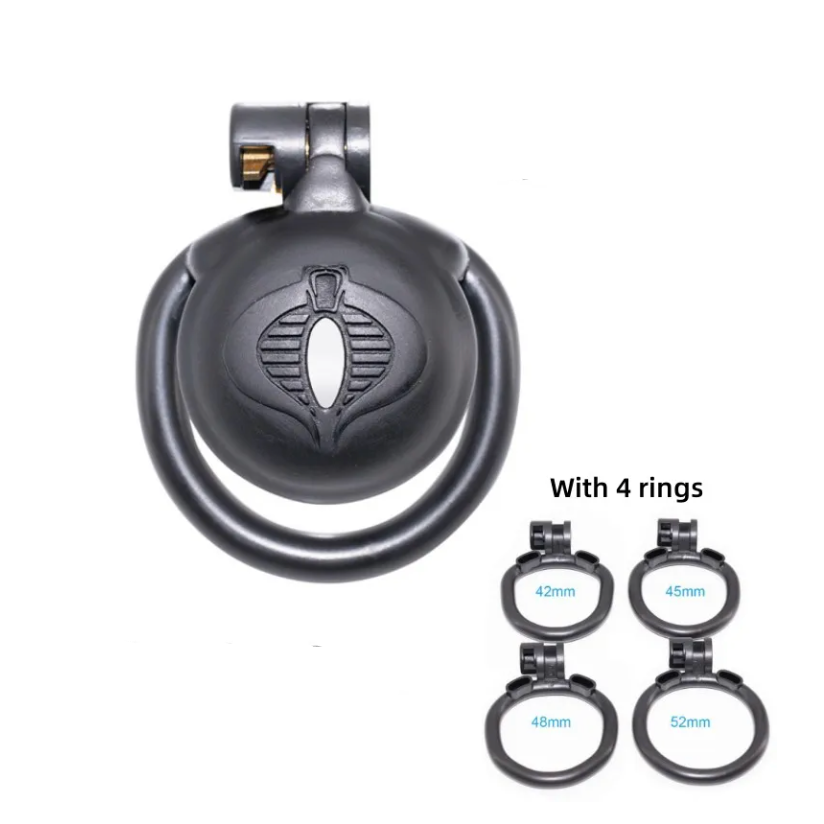Micro Cobra Chastity Cage Set with 4 Penis Rings Black Mamba Male CockCage BDSM Device Kink Fetish Gear 