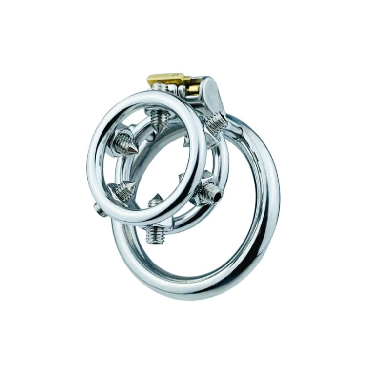 Spiked Chastity Cage - Bolted Metal Cock Cage with 4 Snap Ring Sizes For Option