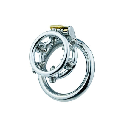 Spiked Chastity Cage - Bolted Metal Cock Cage with 4 Snap Ring Sizes For Option