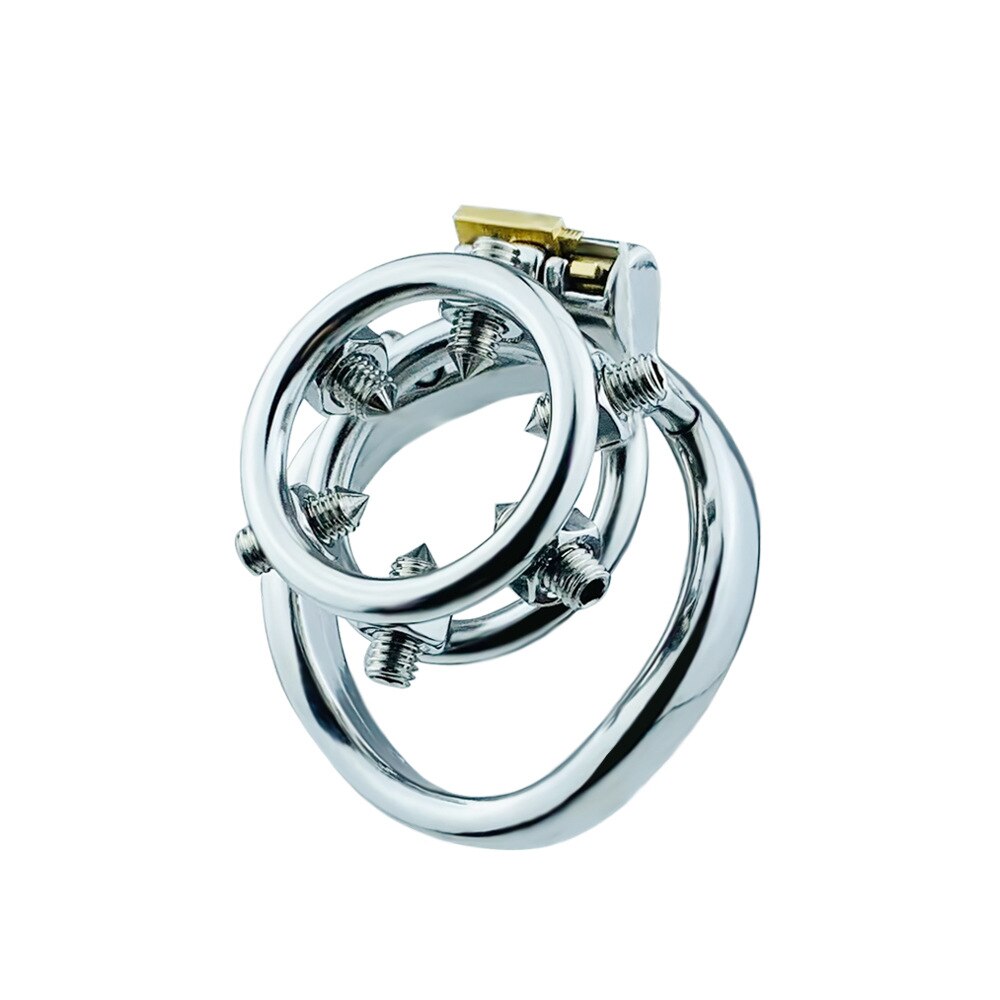 Spiked Chastity Cage - Bolted Metal Cock Cage with 4 Snap Ring Sizes For Option