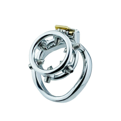 Spiked Chastity Cage - Bolted Metal Cock Cage with 4 Snap Ring Sizes For Option