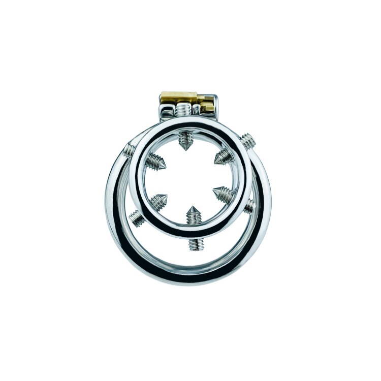 Spiked Chastity Cage - Bolted Metal Cock Cage with 4 Snap Ring Sizes For Option