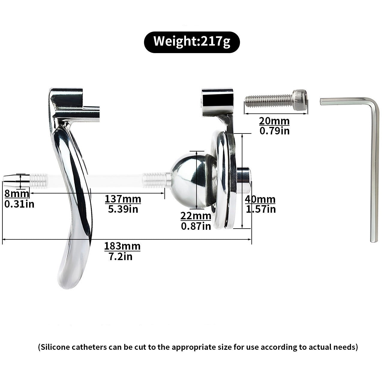 Micro Negative Inverted Flat Chastity Cage with Silicone Urethral Catheter and Strap