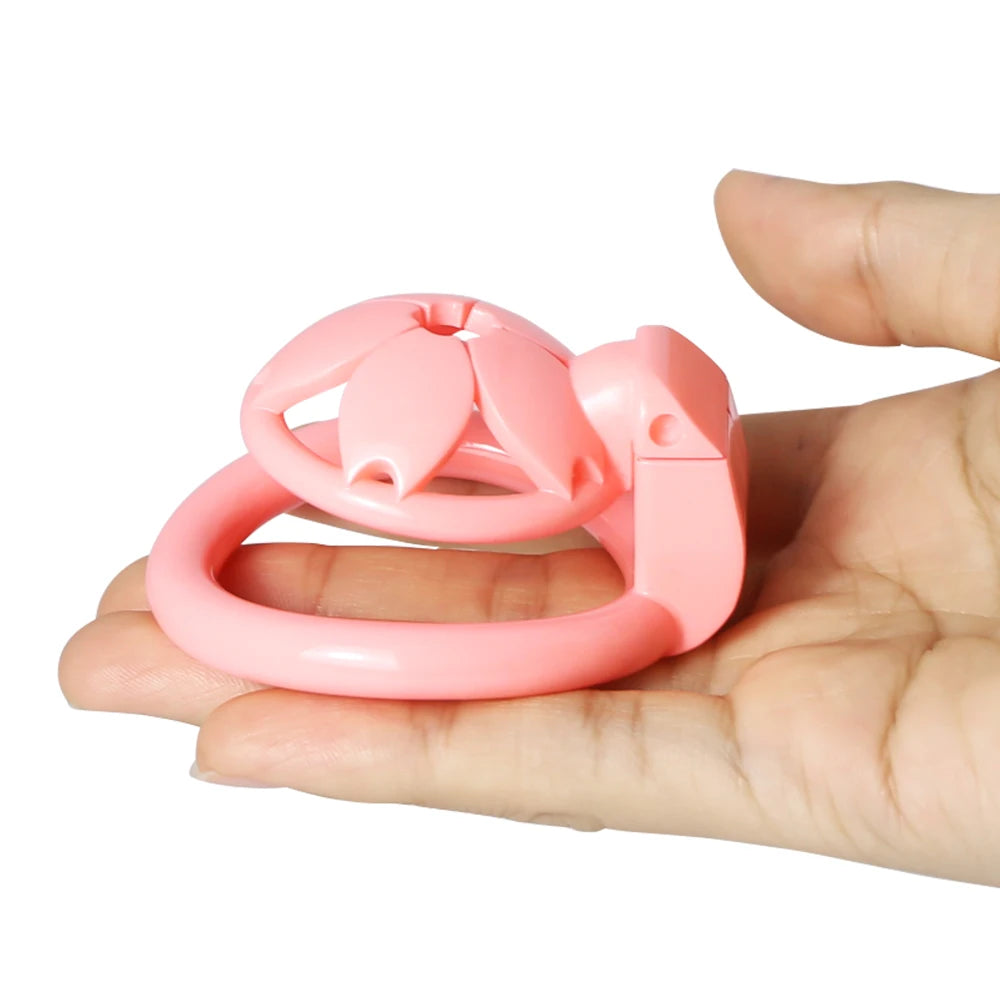 Small Flat Lightweight 3D Printed Sakura Resin Chastity Cage - KeepMeLocked