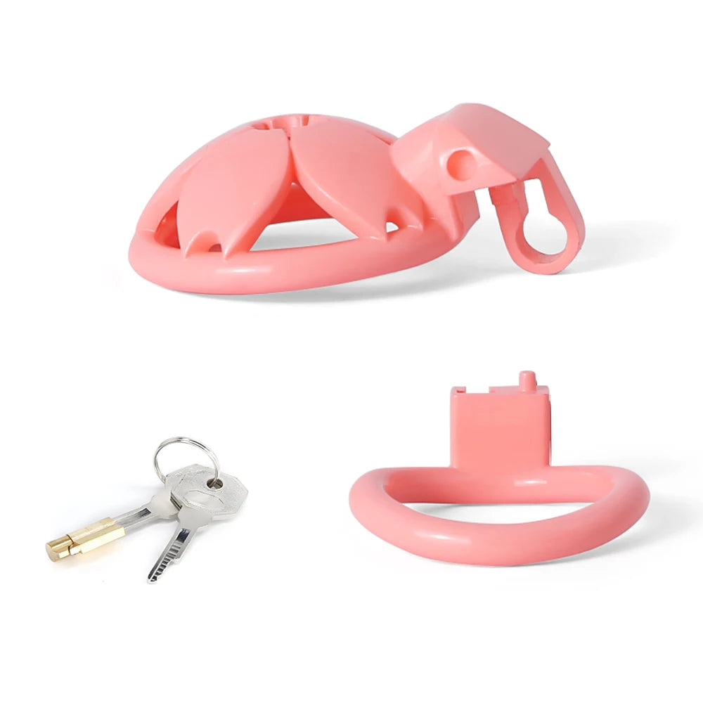 Small Flat Lightweight 3D Printed Sakura Resin Chastity Cage - KeepMeLocked