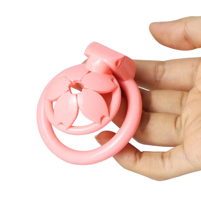 Small Flat Lightweight 3D Printed Sakura Resin Chastity Cage - KeepMeLocked