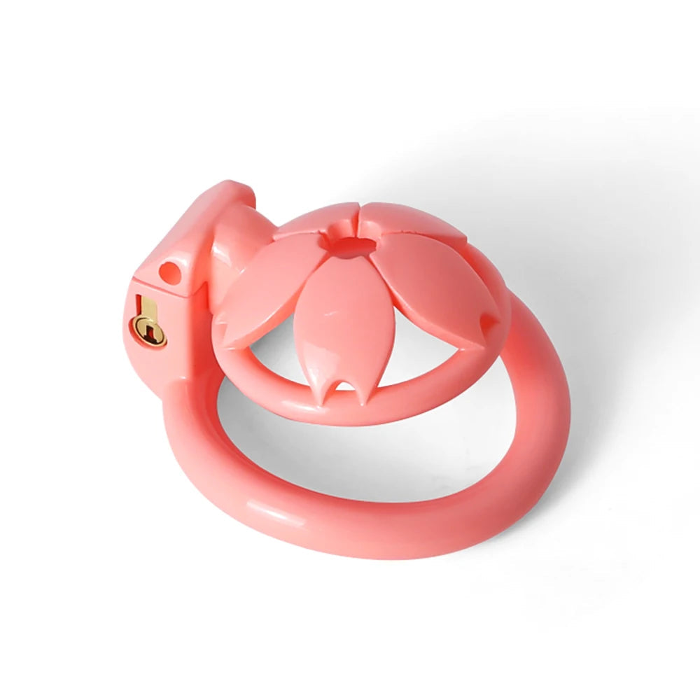 Small Flat Lightweight 3D Printed Sakura Resin Chastity Cage - KeepMeLocked