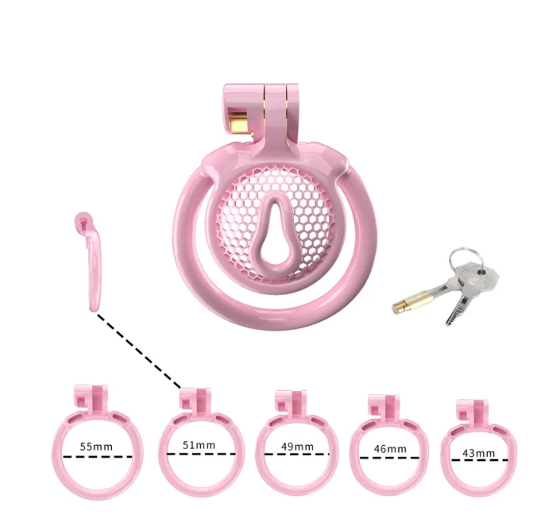 Vaginal Small Pink Chastity Cage Set for Sissy - Includes 5 Rings - KeepMeLocked