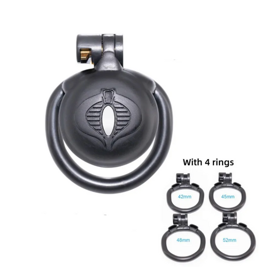 Micro Cobra Chastity Cage Set with 4 Penis Rings - KeepMeLocked